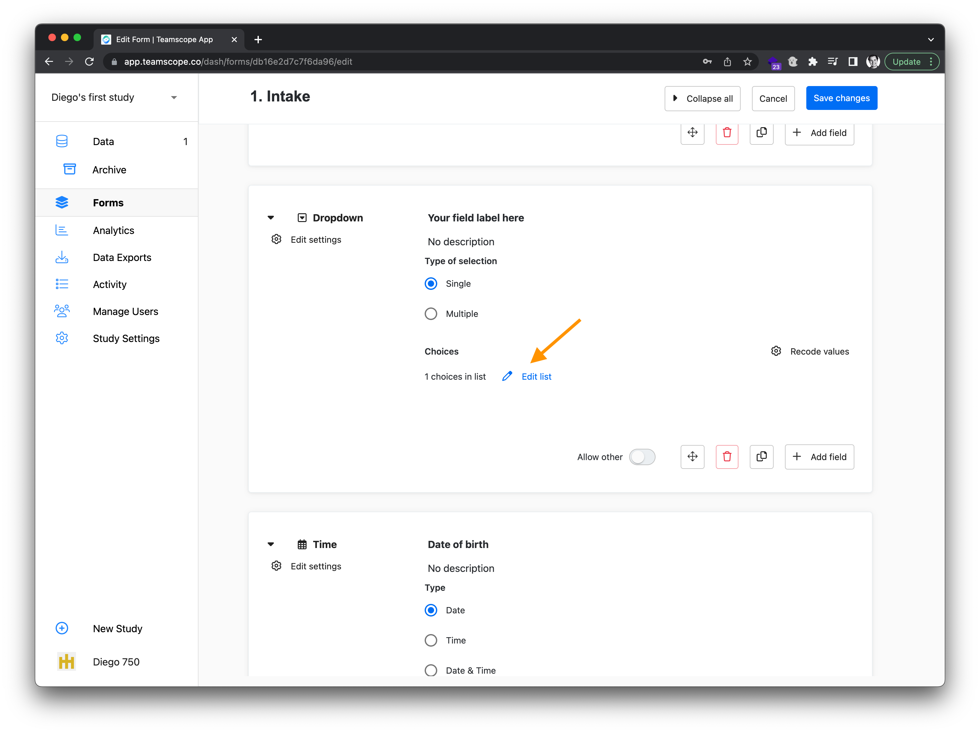 Dropdown field - Teamscope Help